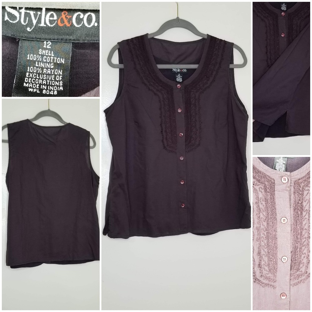 Style & Co Brown Embroidered Tank Size 12